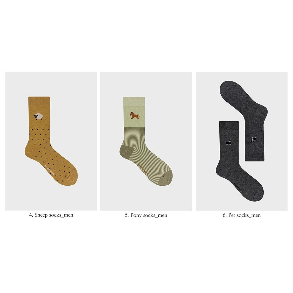 

[BonjourMarch] 26SS Men’s Pattern Socks - 3 Pair Set (Gift Packaging Included) sheep & pony & pet