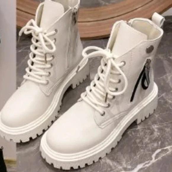 Fashion 2024 High Quality Shoes Female Side Zipper Women's Boots Fashion Cross Lacing Modern Boots Women New Round Toe Mid-Calf Boots