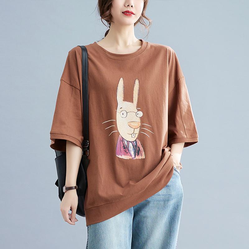 

DIMANAF 2024 летние женские футболки больших размеров с мультяшным принтом, элегантные топы с короткими рукавами, футболки, свободная повседневная хлопковая рубашка L белый