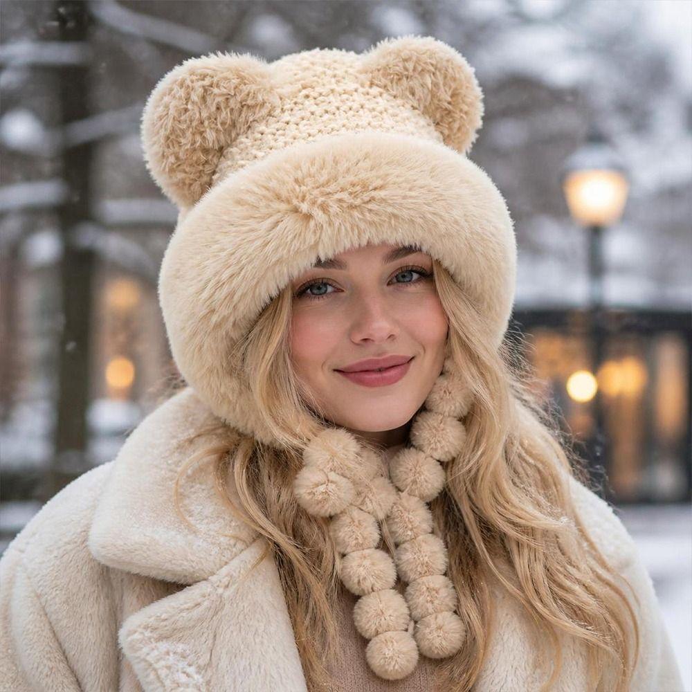 Thick Warm Beanie Hat Windproof Winter Ski Cap New Bear Ear Winter Hat  Winter
