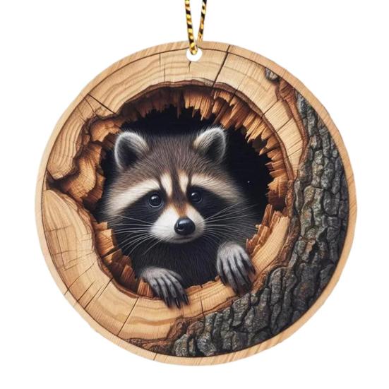 Animal Christmas Ornament Rustic 2D Acrylic Hanging Decoration Round Forest Animal Ornament