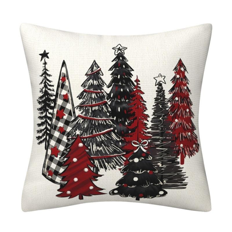 Festival Polyester Cushion Cover With Christmas Tree Designs Soft Sturdy Pillowcase For Home Decoration