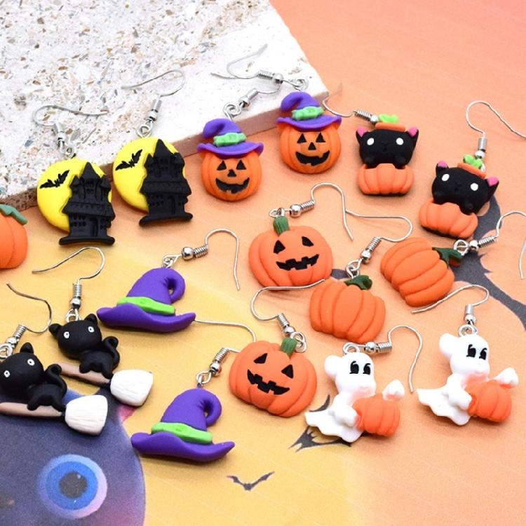 Fashion Pumpkin cat Hat Dangle Earrings Jewelry Halloween Cartoon Resin Earring