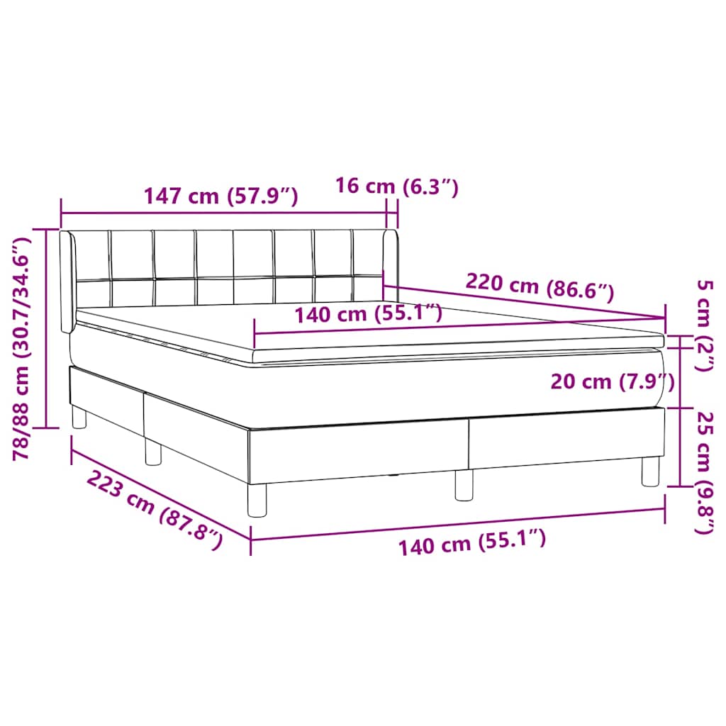 Pink Box Spring Bed with Mattress 140 x 220 cm Velvet