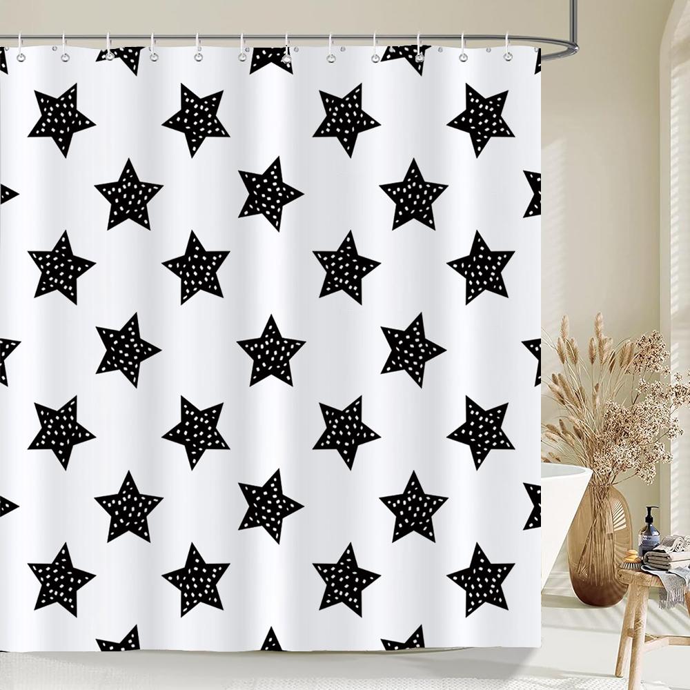 Black and White Simple Cartoon Shower Curtain Washable Polyester Bathroom Curtains Decor Bathtub Partition Curtain With Hooks