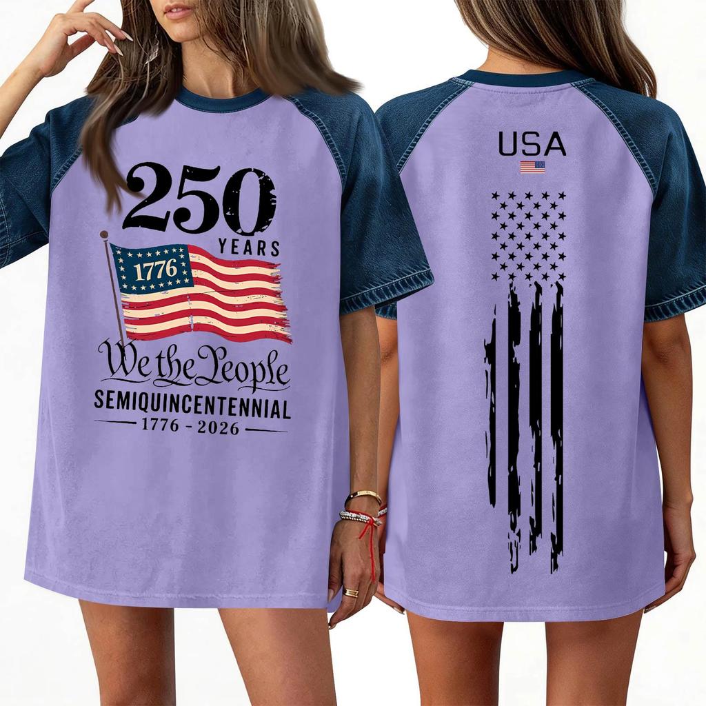 Women's Denim Patchwork Top, Casual Short-sleeved Comfortable T-shirt, Fashionable For Spring And Summer.