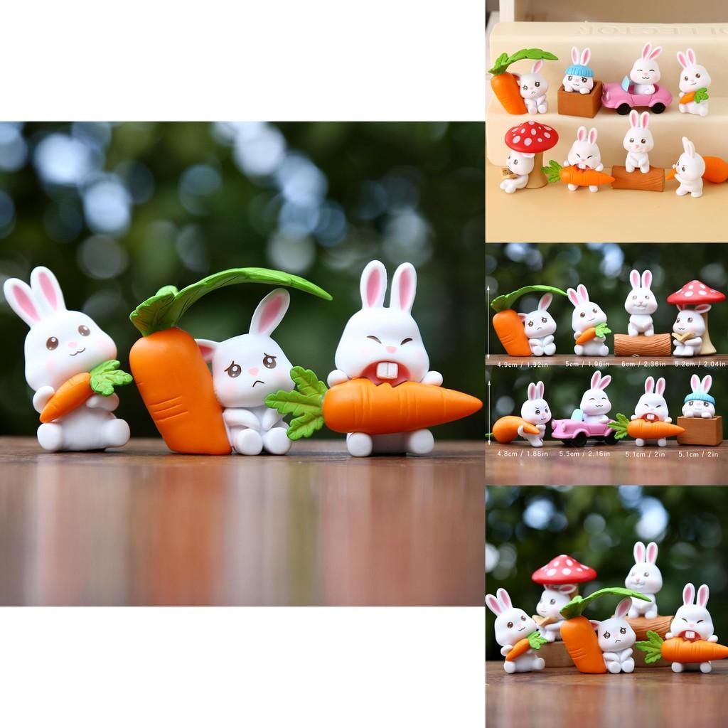 Cute Carrot Mushroom Cartoon Rabbit Mini Model Desktop Decor Ornament Set For Kids Playroom And Gift Use