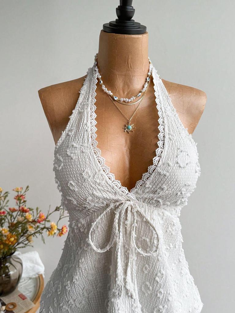 2025 Summer European & American Halter Strap Lace-Up Waist-Cinched Bandeau Top