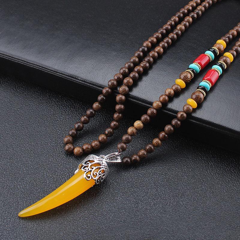 Buddhist Wood Beads Pendant Necklace Ethnic Men Women Jewelry Gifts