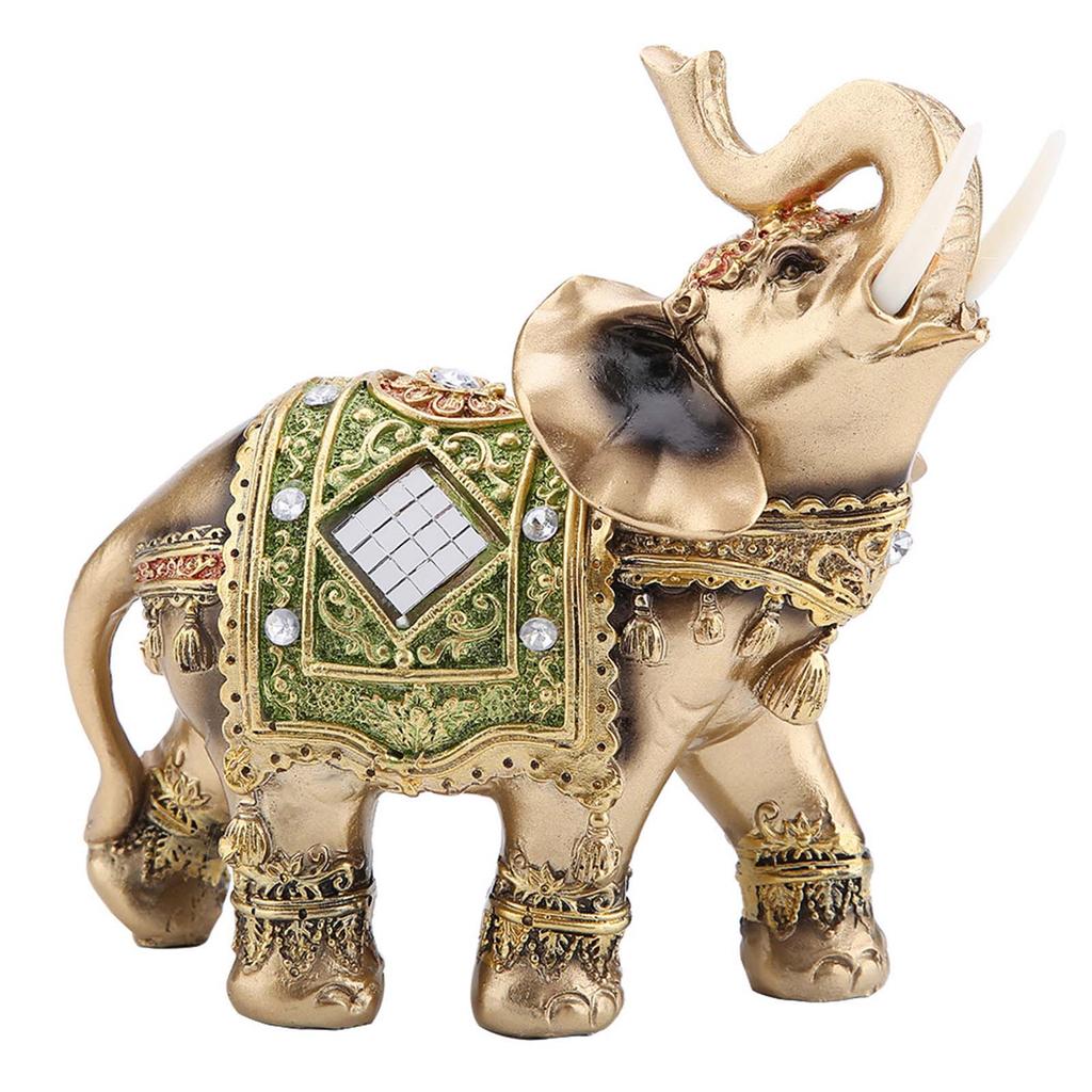 Lucky Feng Shui Green Elephant Statue Sculpture Wealth Figurine Gift Home Decoration