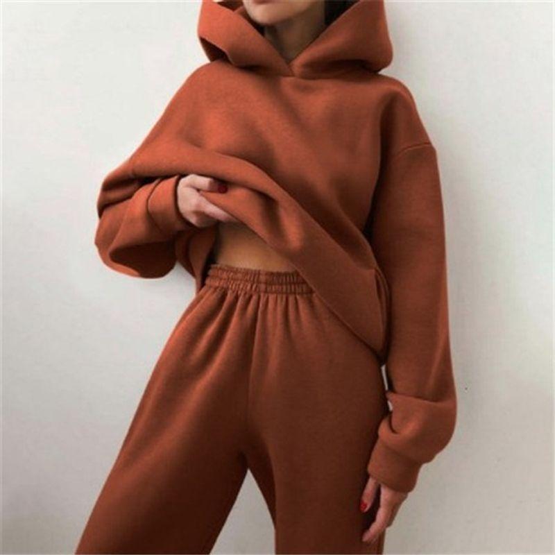Solid Casual Hooded Sweater Pants Suit Pure Color Hooded Sweatshirt Pants Suit