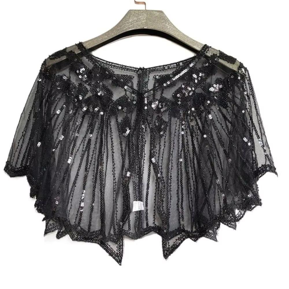 Beaded Decoration Women's Sequins Shawl Vintage Flapper Party Shawl Elegant Evening Cape Ladies