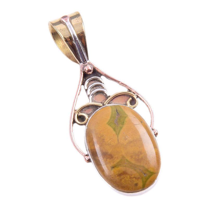 Natürlicher Ozeanjaspis 925 Sterlingsilber Zweifarbig Geschenk Anhänger 1.50" B6U54