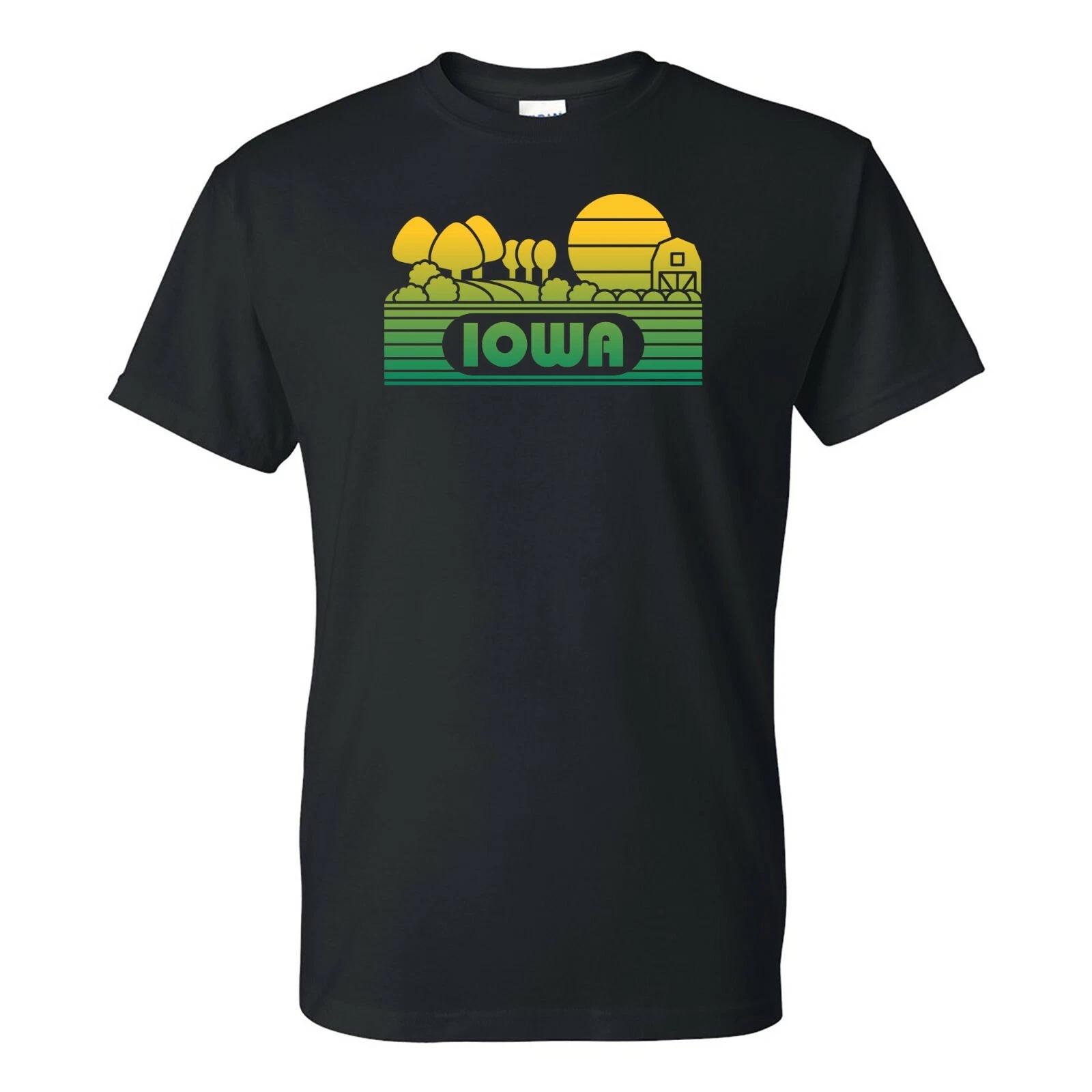 Iowa Groovy Sunset - Landscape Vacation Home State T Shirt - Black M
