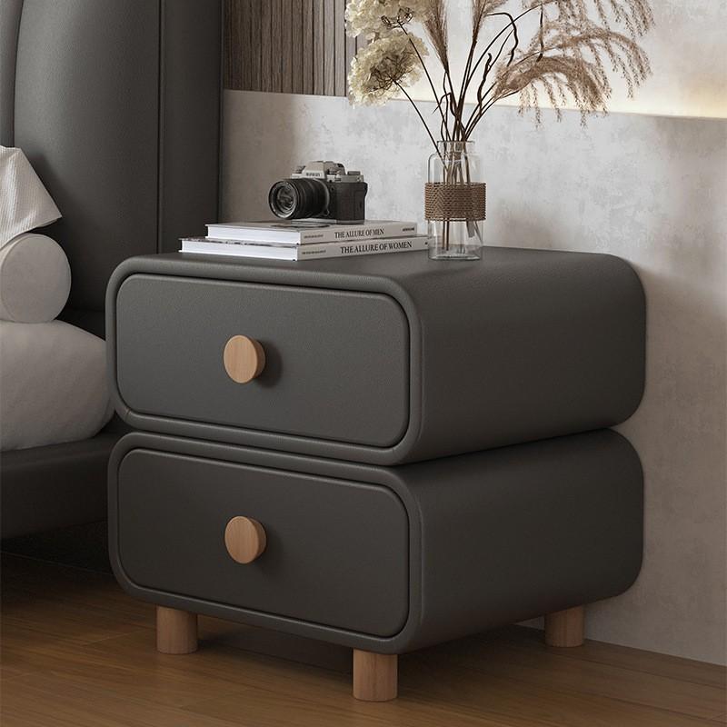 Cream Style Nightstand Leather No Assembly Modern Minimalist Bedroom Bedside Table Small Storage Cabinet New 2025