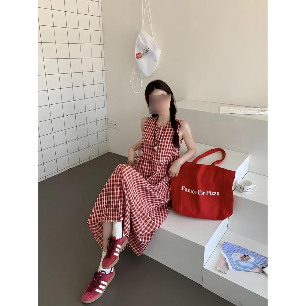 

Клетчатое платье на подтяжках, повседневное женское маленькое платье-сарафан без рукавов, летнее новое платье для морского отдыха XL- (recommended 110-60kg)