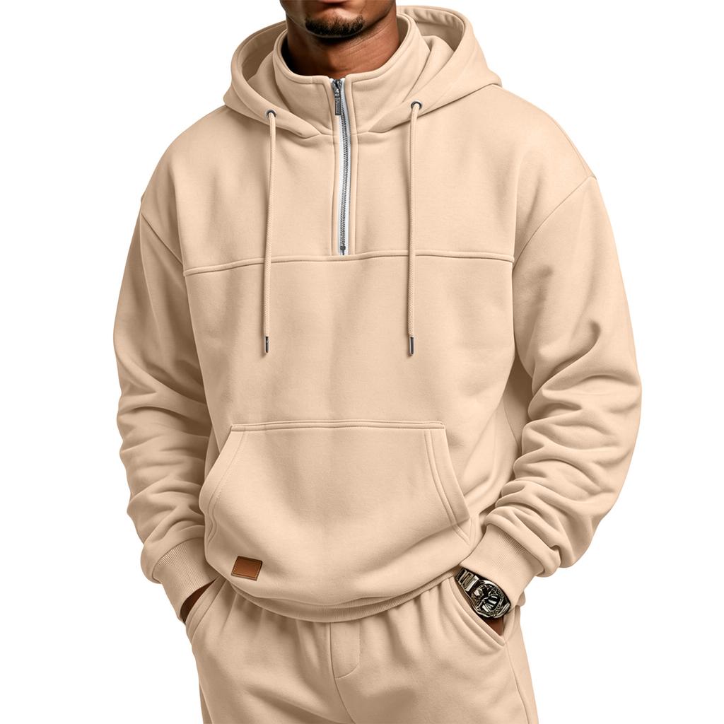 Men's Casual -Lined Long Sleeve Hooded Zip-Up Sweatshirt with Multiple Pockets