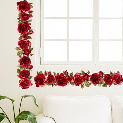 Adesivo da Parete Fiore Rosa Rosso Creativo Autoadesivo Rimovibile Camera da Letto Corridoio Decorazione Casa Arte
