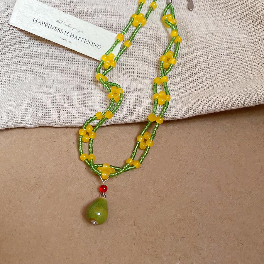 Summer dopamine stained glass crystal beaded necklace collarbone chain design sense niche item decoration