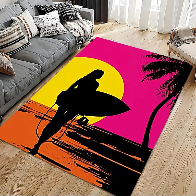 Surfer Silhouette Sunset Scene suitable as a non-slip mat for the living room or bedroom sofa