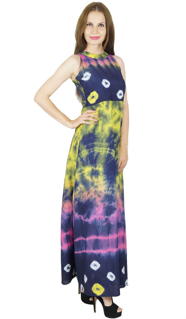 Bimba Women Exclusive Tie & Dye Maxi Dress Sleeveless Rayon Custom Clothing