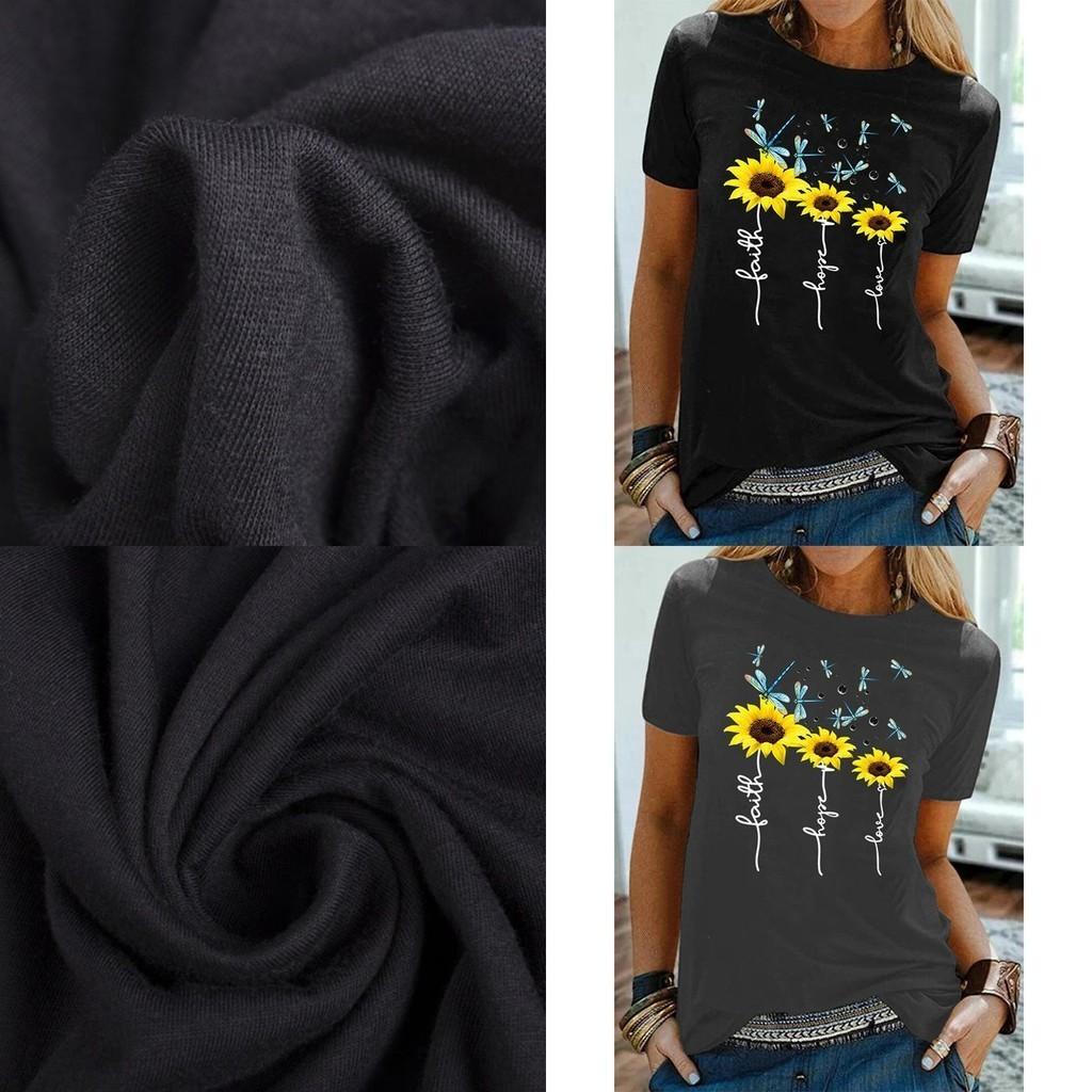 Comoda T-shirt da Donna Basic con Stampa Floreale di Margherita Materiale Morbido Ideale Per Uscite Estive
