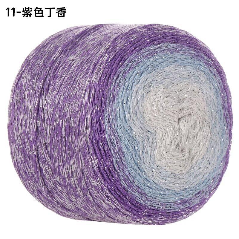 Gradual Change Cake Color Hollow Cotton Flash Silk Segment Dyed Crochet Bag Round Strand Colored Cotton Thread 200G
