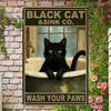 Vintage Black Cat "Wash Your Paws" Metal Tin Sign - Humorous Bathroom Wall Art, Rustic Farmhouse Decor for Home, Bathroom Decor