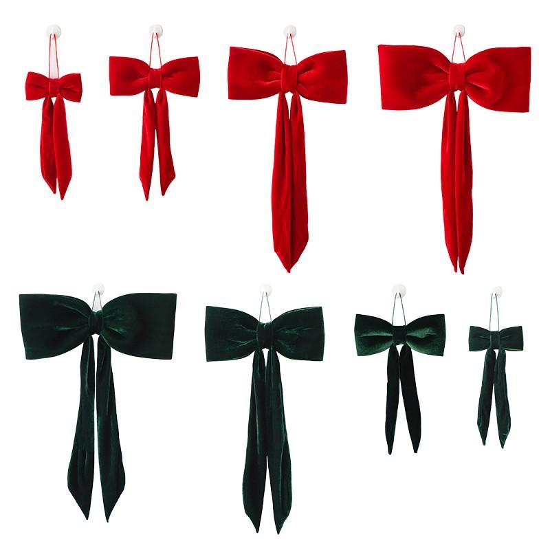 40cm Christmas Velvet Bow Tree Hanging Ornament Long Ribbon Window Display Pendant New Year Christmas Tree Fireplace Doors Decor