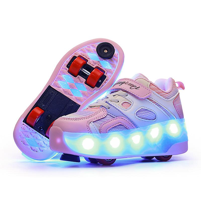 Cartoon Children'S Runaway Shoes Invisible Four-Wheel Retractable With Brakes Girls Automatic Skating Wheel Princess Pulley Shoes