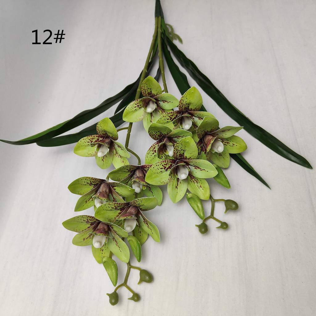 One Artificial Cymbidium Orchid Branch Two Forks 3D Print Latex Phaenopsis Flower