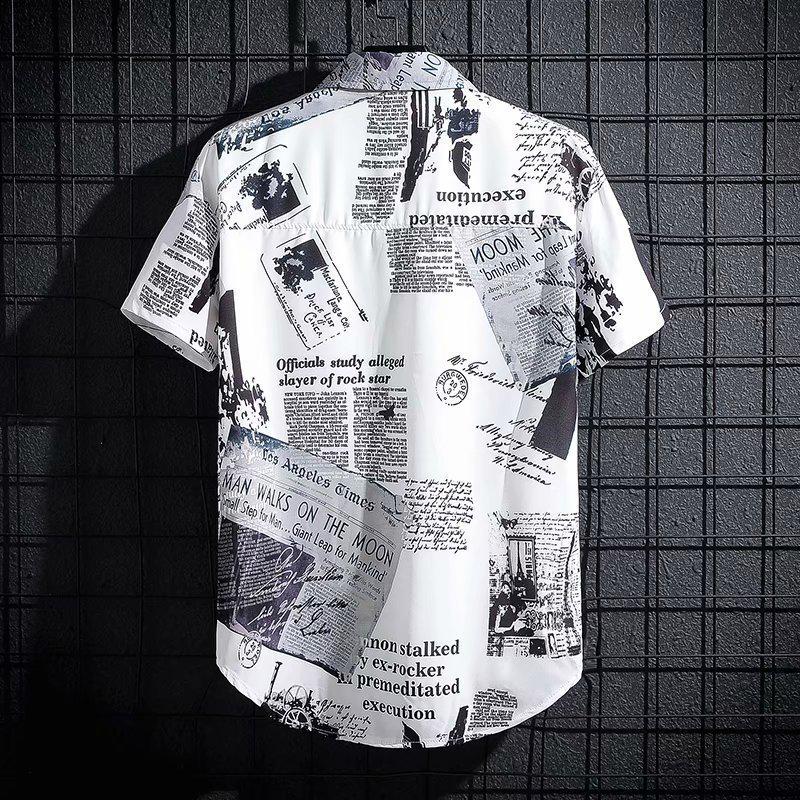 2024 Men's Trendy Hong Kong Style Loose Graffiti Print Half-sleeve Shirt