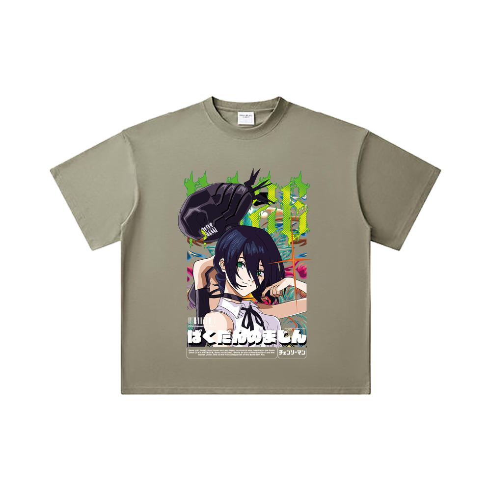 260 GSM Double Yarn 32 Count 100% Cotton Chainsaw Man V54 Reze Print Unisex Heavy Cotton T Shirt