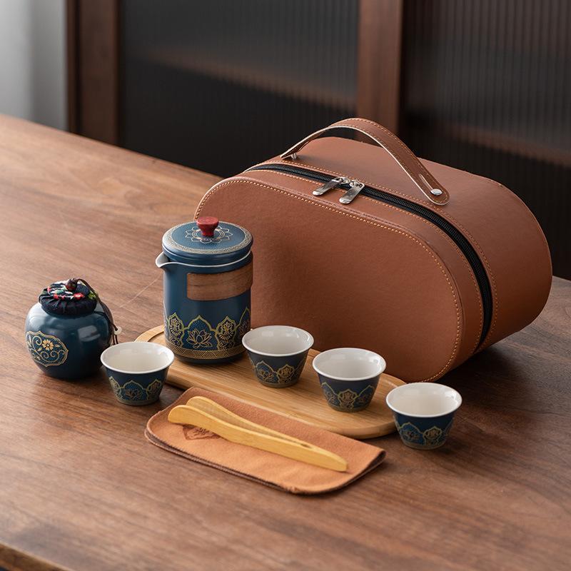 Japanese Outdoor Travel Kung Fu Tea Set Brewing Teapot Ceramic Kuaike Tea Cup Tea Tray Portable Business Gift