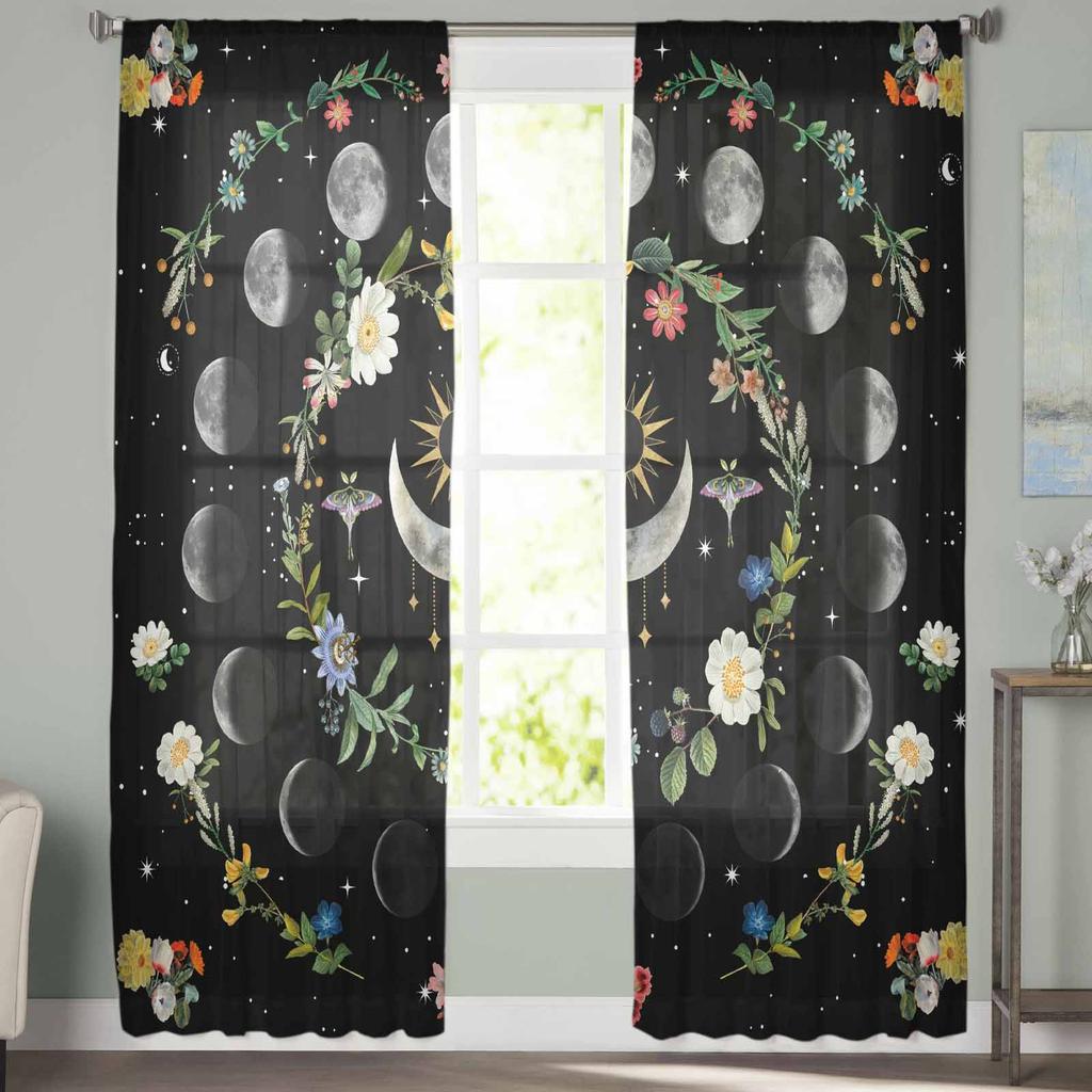 Månskensblomma Vintage Tarot Stjärnor Voile Skira Gardiner Vardagsrumsfönster Tyllgardin Kök Sovrum Draperier Heminredning