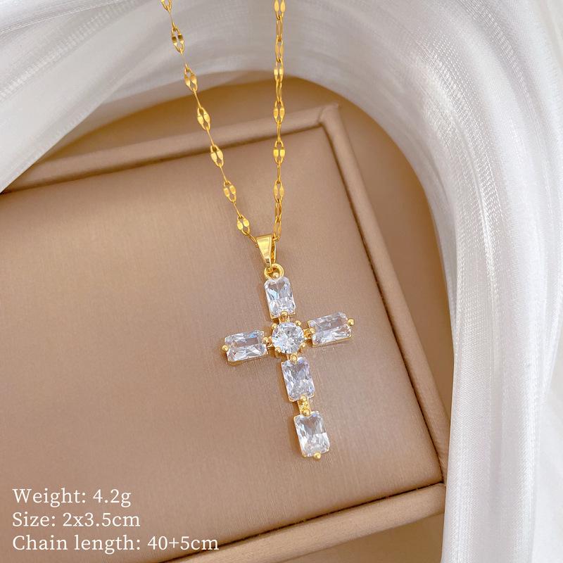 Kupfer-Mikro-Intarsien Leichter Luxus Mode Persönlichkeit Temperament Wunderschöne Voll-Diamant-Halskette Damen Vielseitige Schlüsselbein-Kette Titanstahl