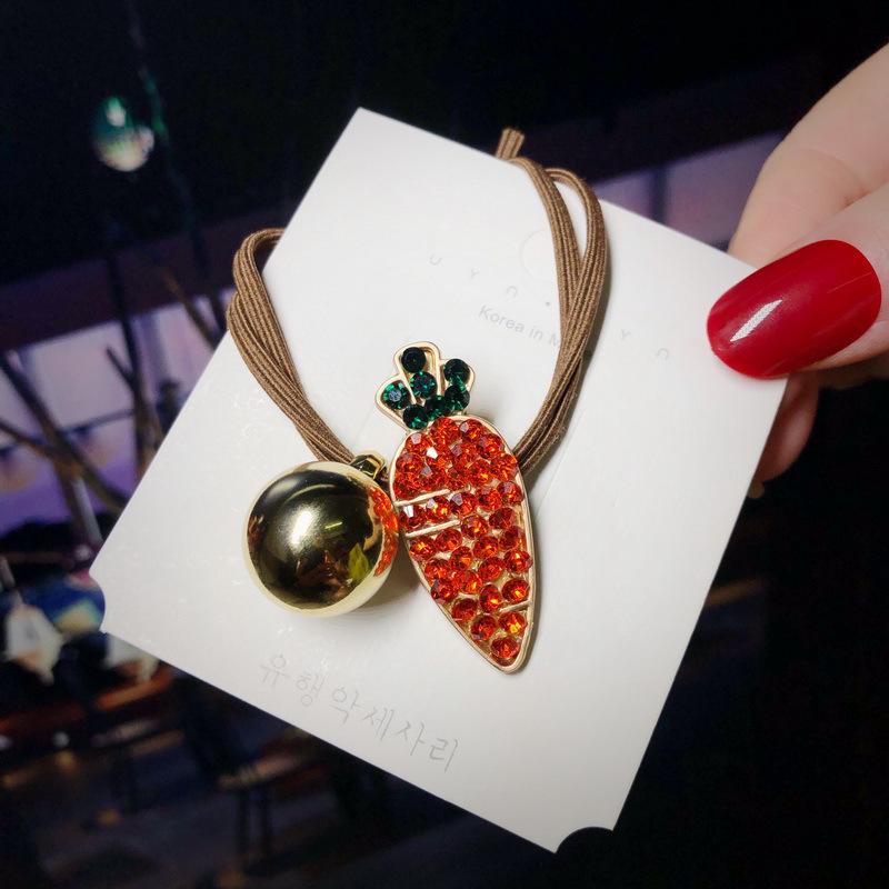 Women's Rhinestone Strawberry Elastic Hair Tie - Korean Style Bun Accessory