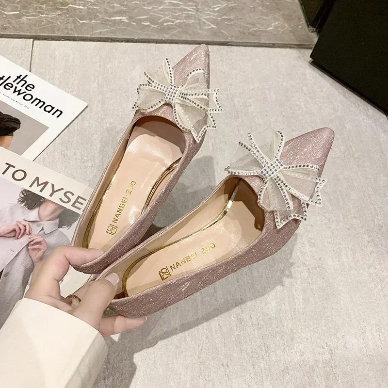 Women's Pumps Cinderella Rhinestone High Heels Pointed Toe Bow-knot Shoes Women Crystal Party Wedding Shoes Zapatillas Mujer
