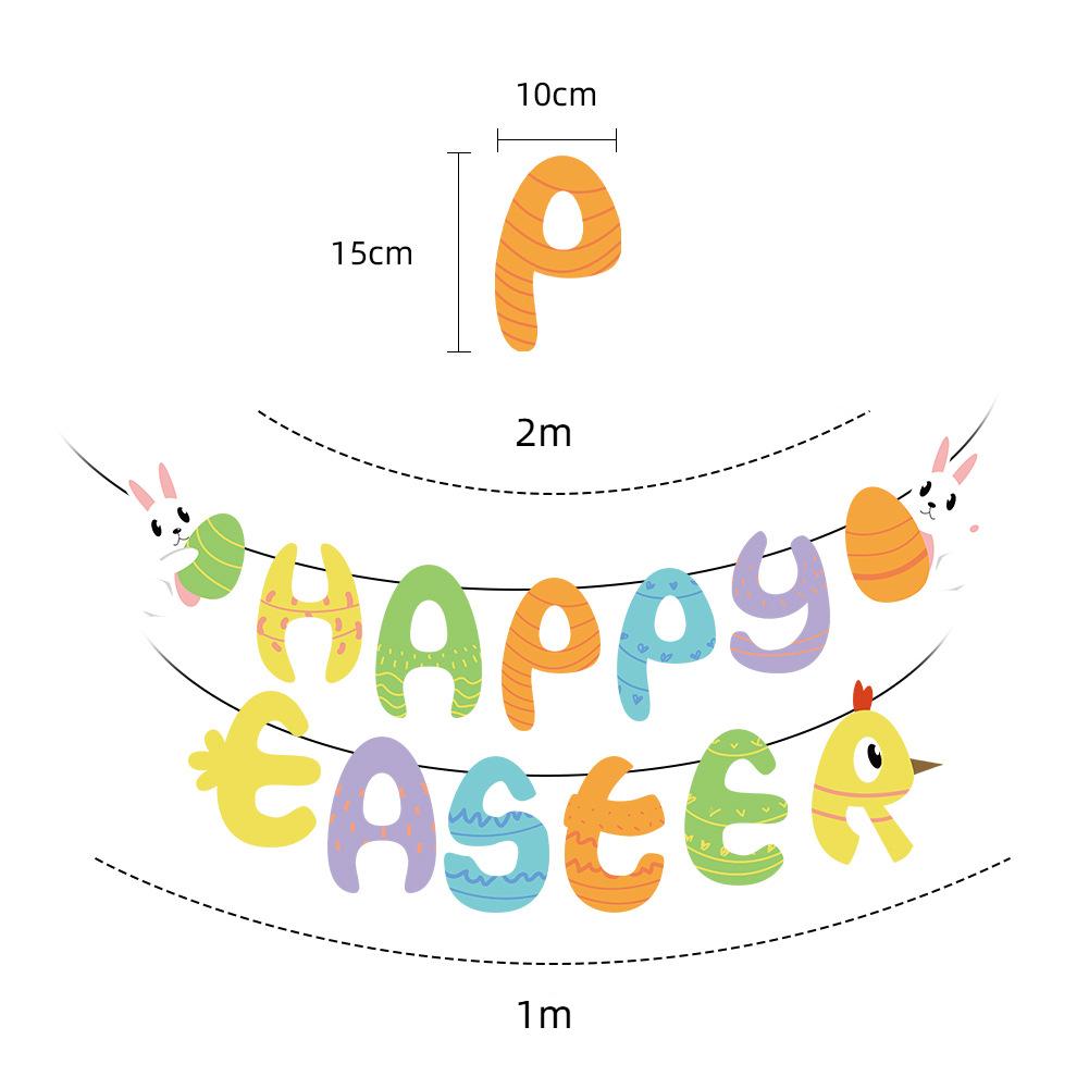 

DIY 3m Happy Easter Banner Garland Colorful Eggs Hanging Flag Swirls Bunny Eggs Wall Hanging Easter Festival Bunting Party