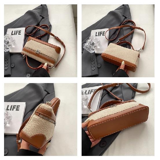 Tragbare Eimer-Box Handtasche Canvas Patchwork Mode Umhängetaschen Damen Pendler Handy-Aufbewahrung Schultertasche Vielseitig Einfach