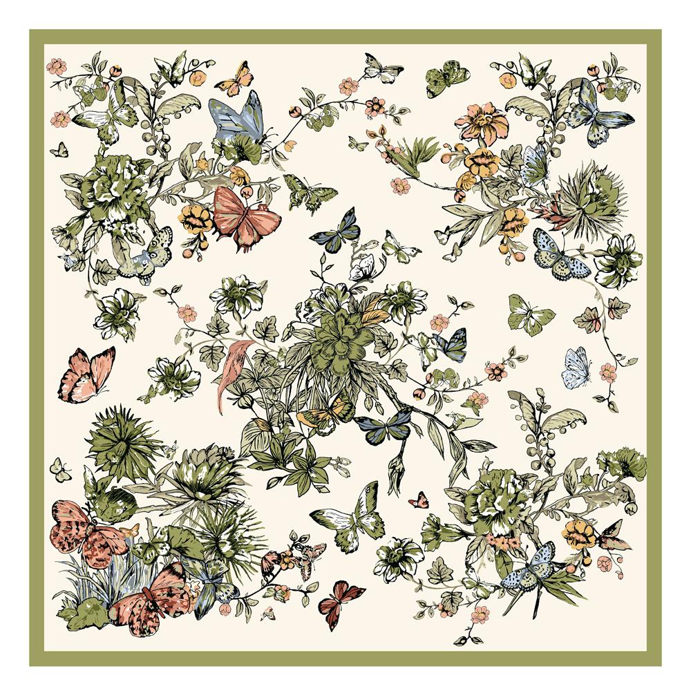 POBING Silk Scarf Women Large Shawls Flowers Printed Stoles Square Bandana Luxury Kerchief Hijab Scarf Female Foulards 130CM