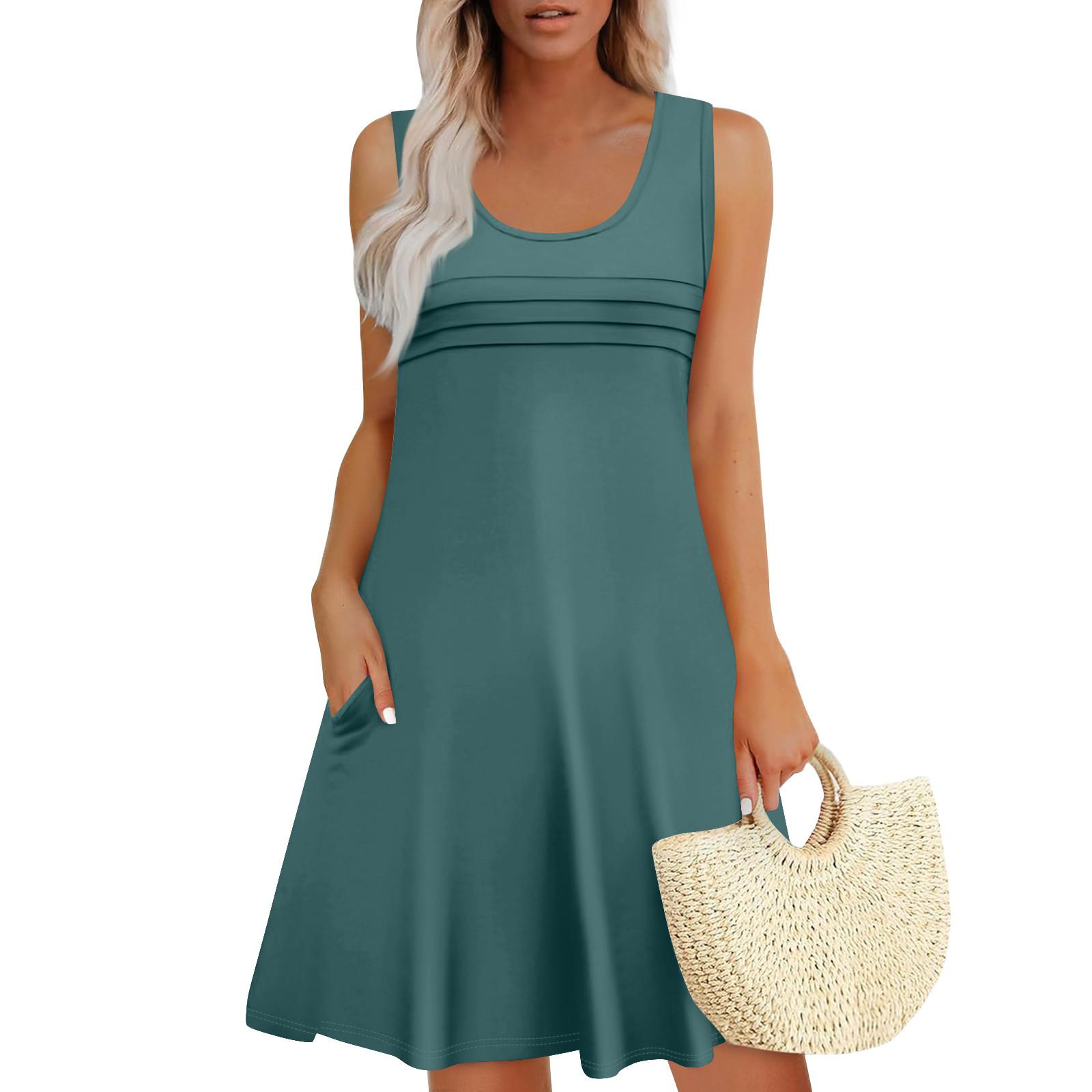 

Жіночі літні сукні Вільні сарафани без рукавів Сукня з кишенями XXL