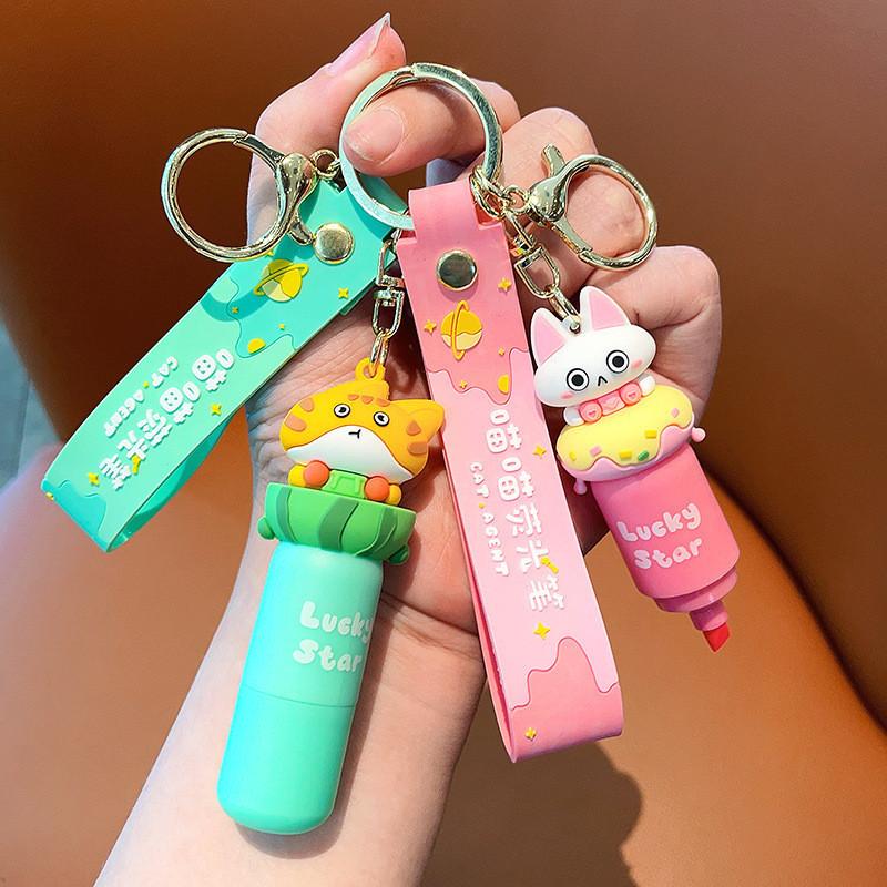 Fluorescent Pen Multifunctional Keychain Cute Cartoon Key Accessory For Gifts