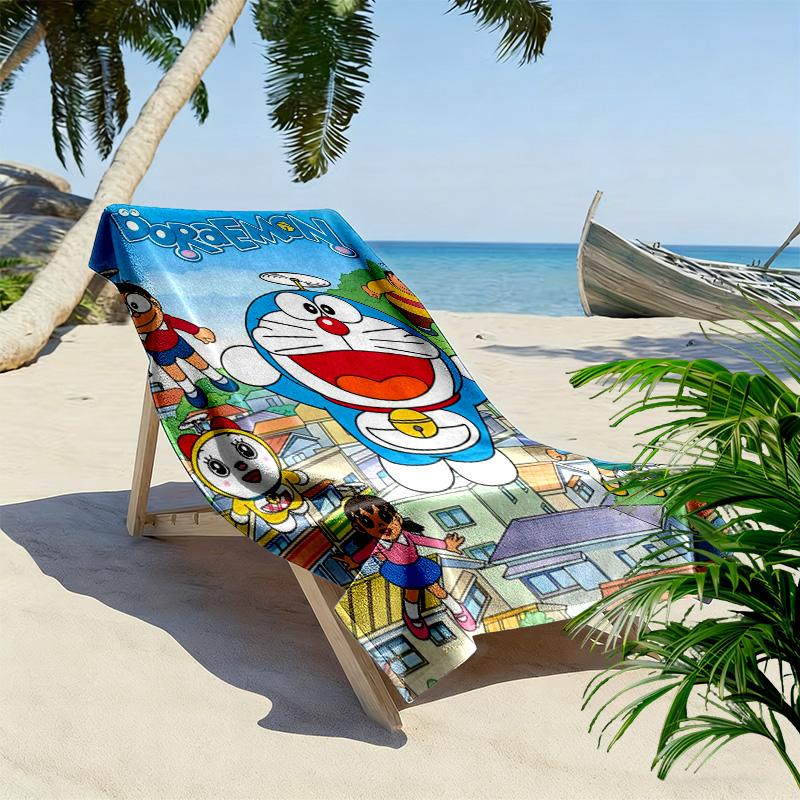 Blue Cat Anime Print Beach Towel, Large Soft Quick Dry Towel for Beach Camping Swimming