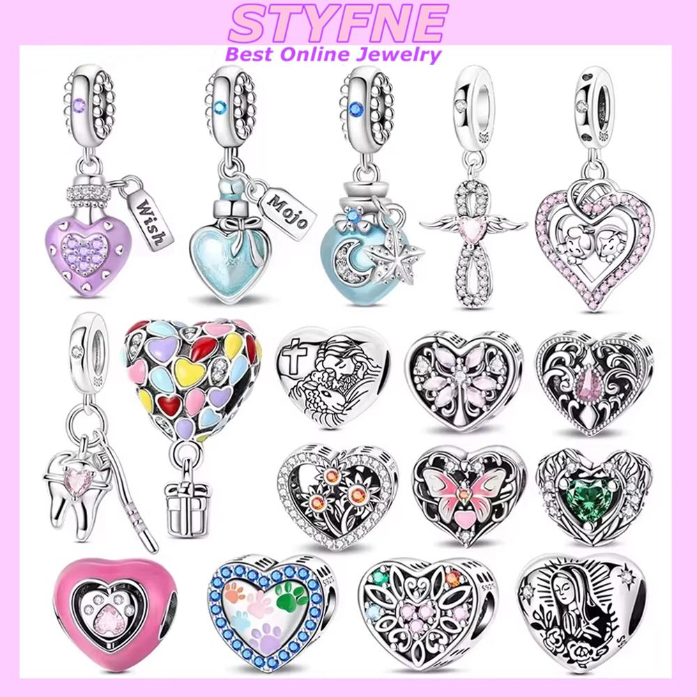 Pendants Woman Pink Heart Air Balloon Wishing Bottle Original Copper Charm Bead Fit Bracelet Women Jewelry Gift Diy