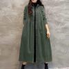 Vestido de Pana Otoño para Mujer Casual Manga Larga Botones Vestido de Sol Liso Holgado Vacaciones Vestido Kaftan Vestido Camisa Vintage