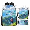 Anime Rucksack Set One Piece Naruto Schultasche für Jungen Schüler Laptop Rucksack Umhängetasche Federmäppchen 3-teilig Große Kapazität Wasserdicht