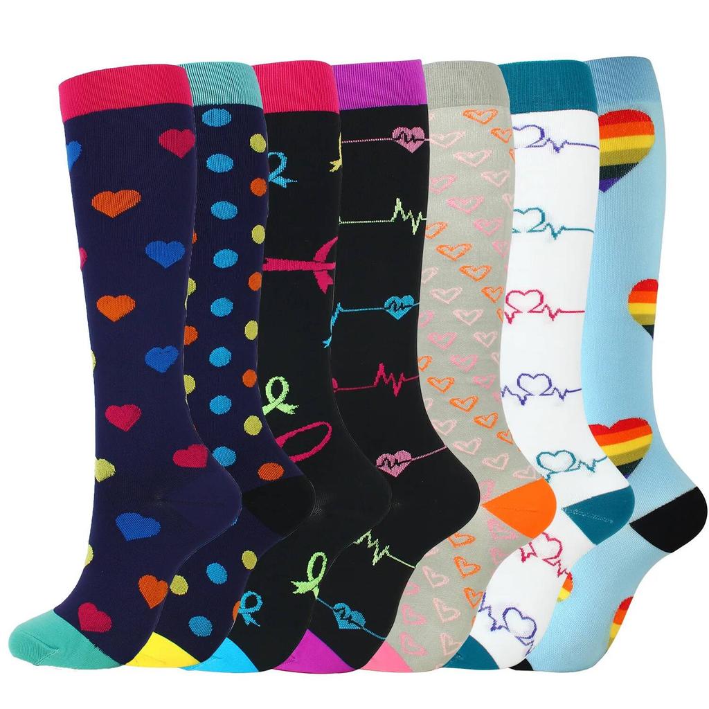 7 Pairs Compression Stockings Fit Running Unisex Nurses Flight Travel Leg Pressure Compress High Quality Socks