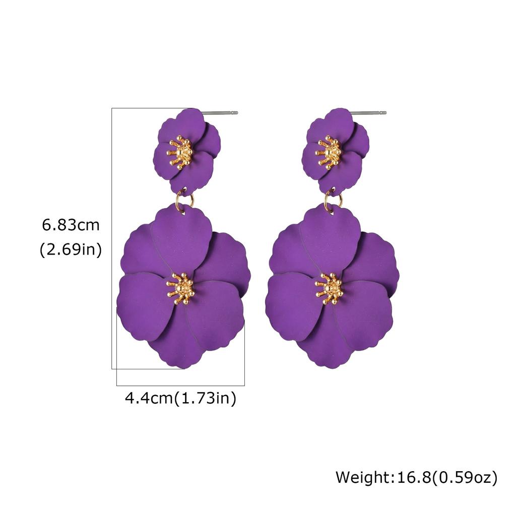 Big Flower Drop Earrings for Women Exaggerated Double Floral Dangle Earrings Statement Charm Jewelry for Wedding Party