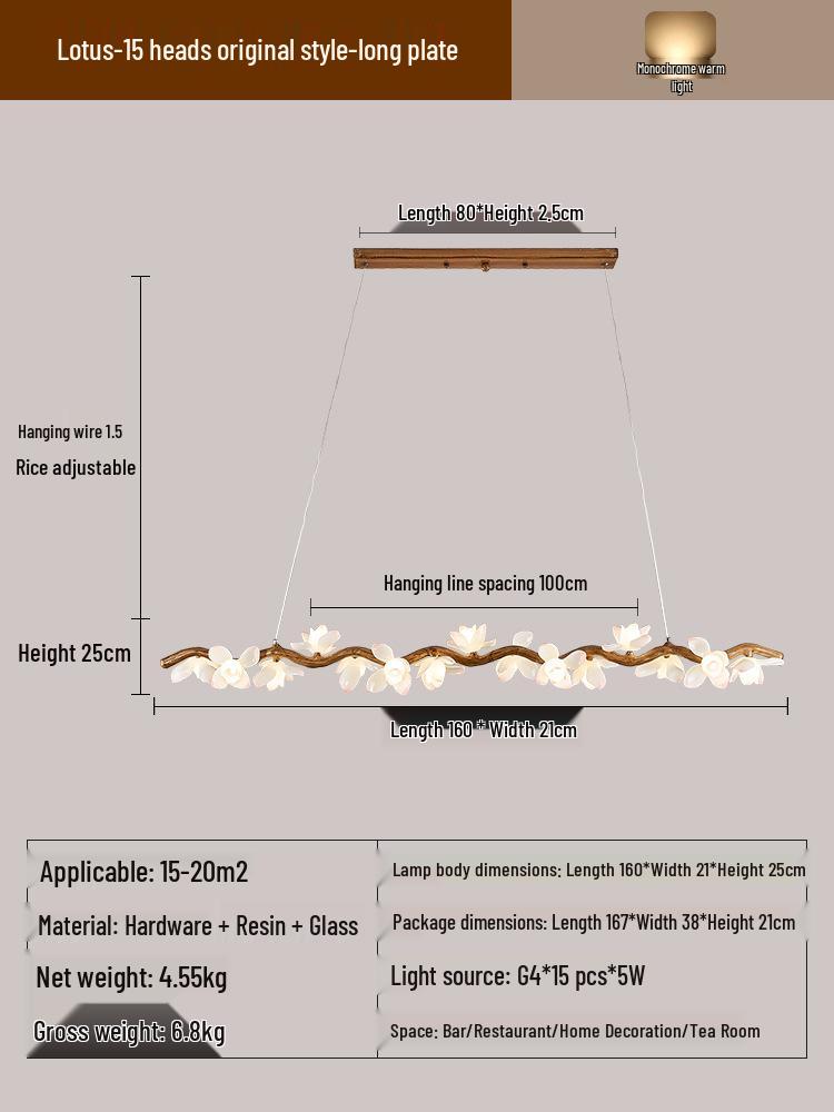 Wabi-Sabi Lotus Branch Chandelier for Japanese Retro Spaces